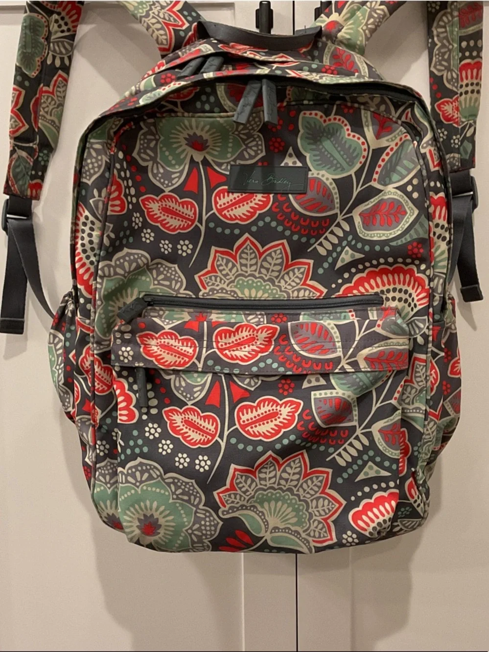 Vera Bradley Floral Backpack in Gray, Red, Green